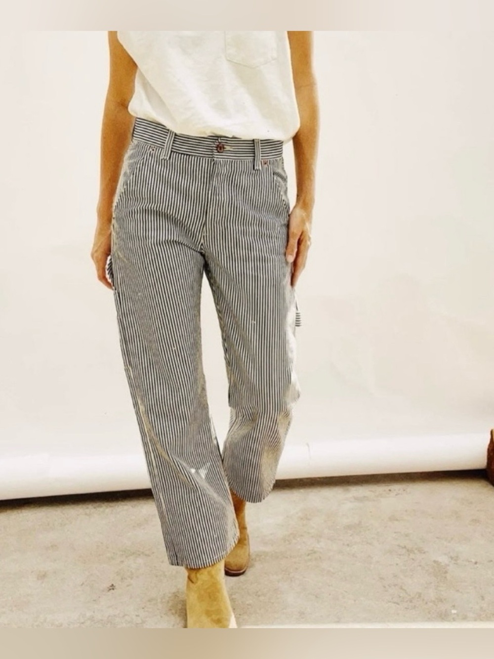 Hey Gang Hickory Stripe Painter Pants Size 29 Railroad Workwear Made USA